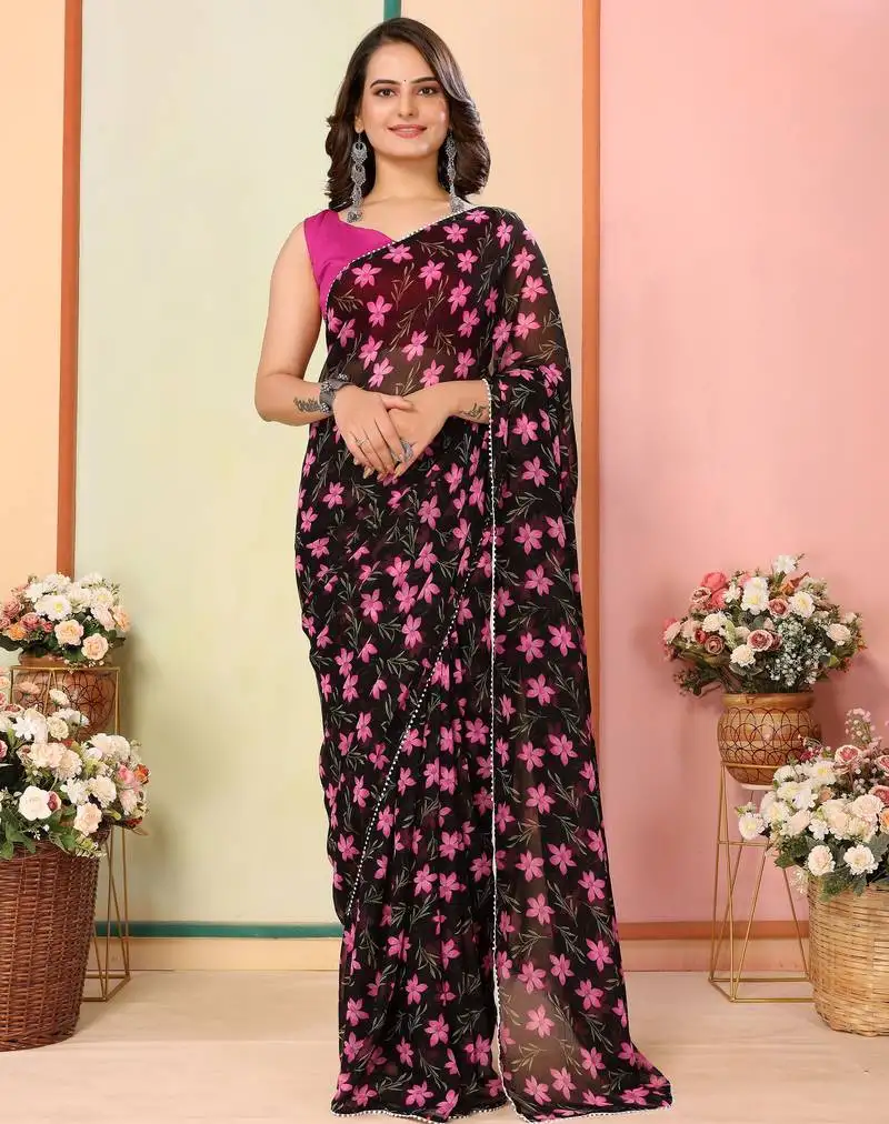 Black printed ready to wear saree