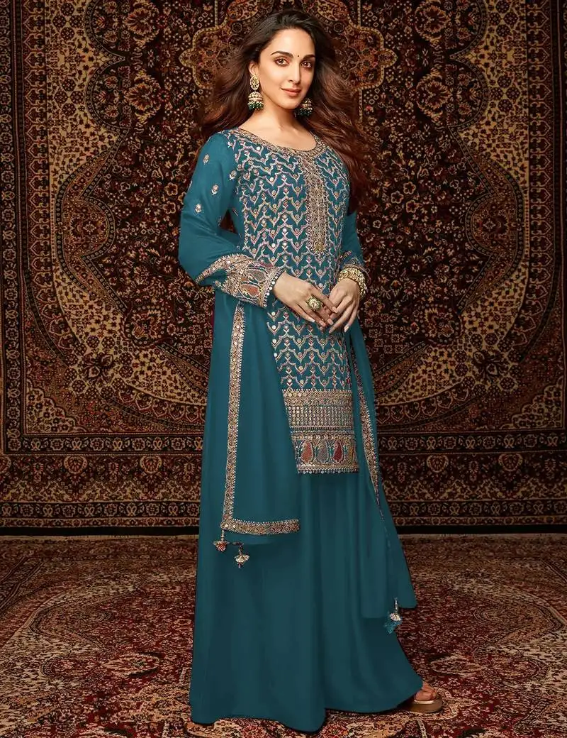 Rama embroidered chinon semi-palazzo style salwar suit semi stitched