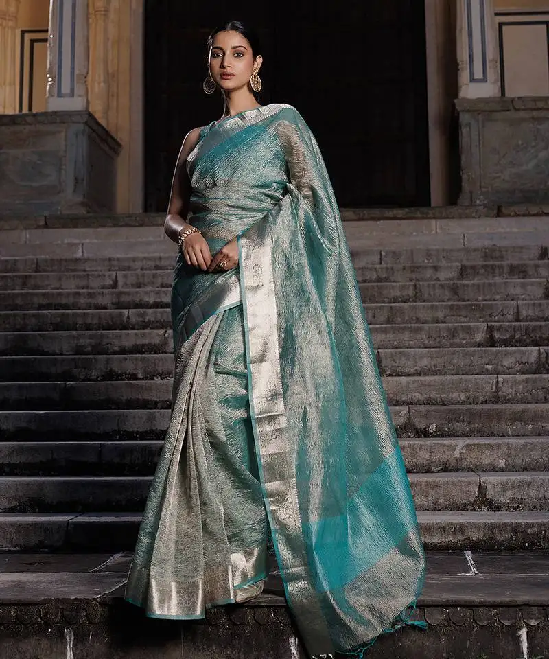 Embellished zari banarasi tissue saree