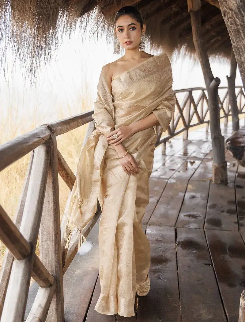 Woven design zari tissue saree