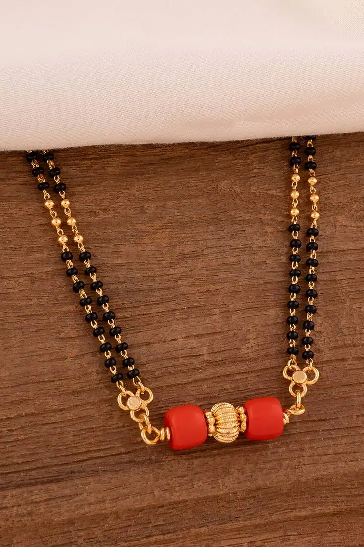 long 30" mangalsutra with coral gsb vati one gram gold