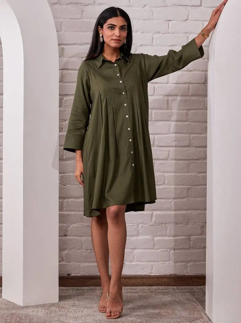 Green plain cotton avanti shamrock knee length short dress