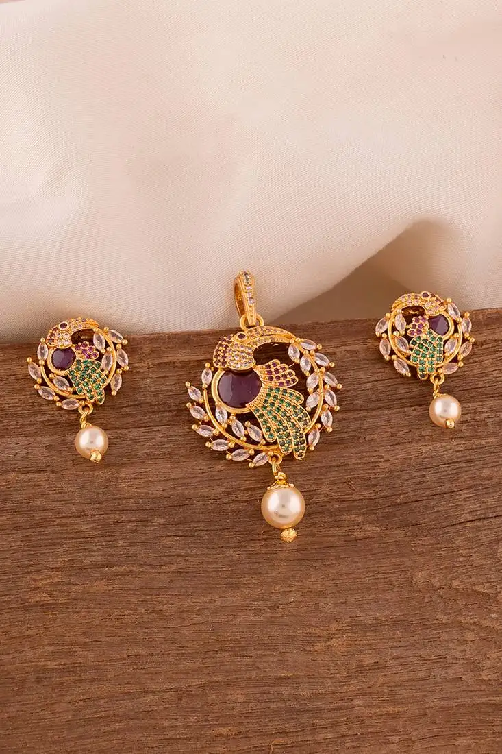 bird pendant and earrings set one gram gold