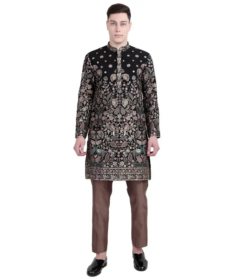 Black thread embroidered faux georgette kurta-pajama