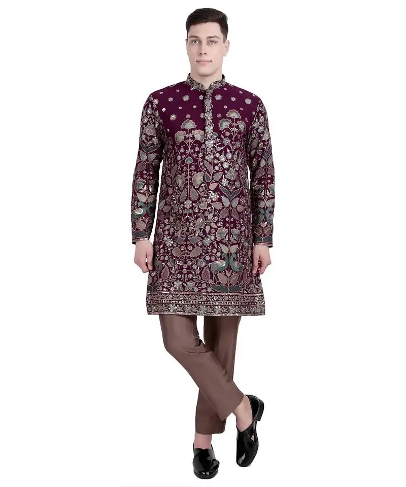 Maroon floral embroidered faux georgette kurta-pajama