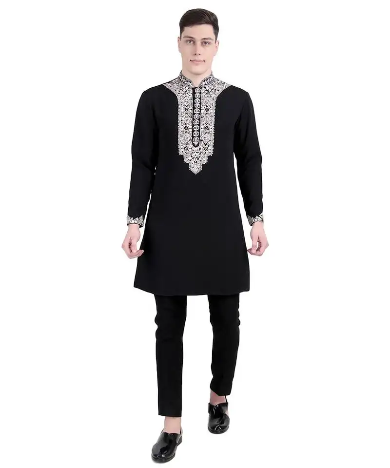 Black embroidered viscose kurta-pajama