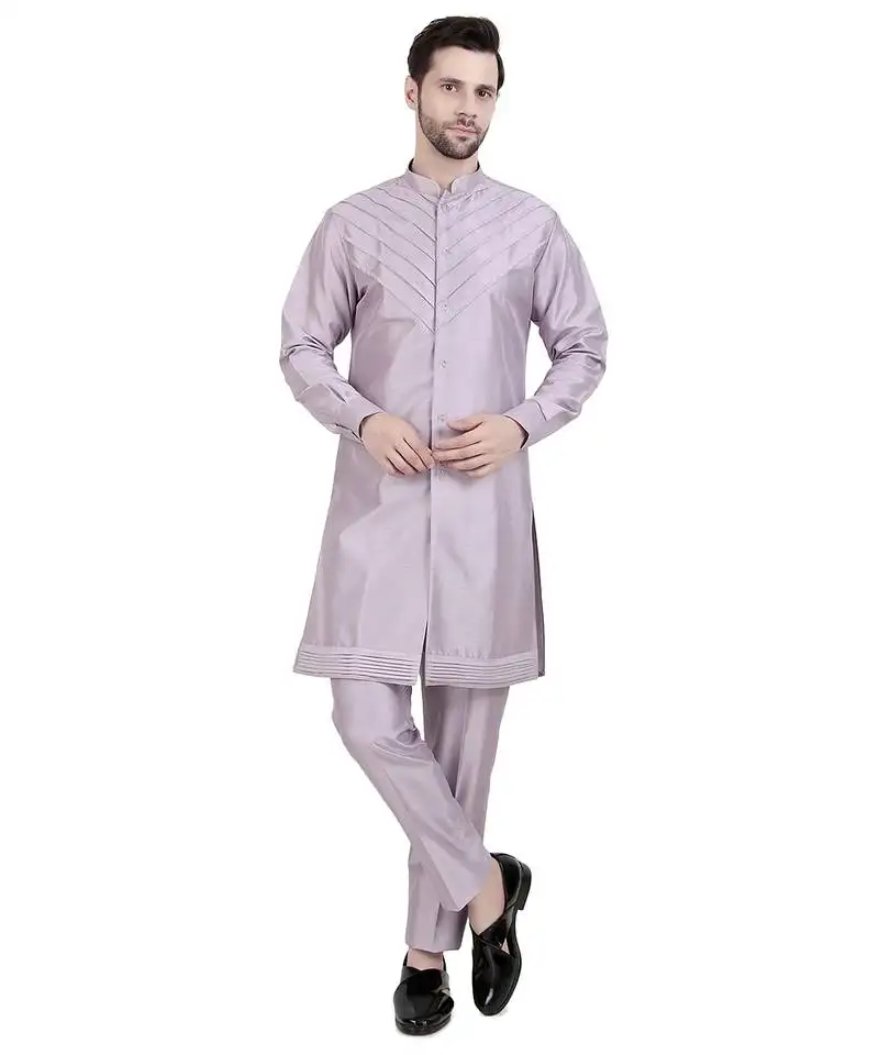 Purple faux dupion silk plain kurta pajama