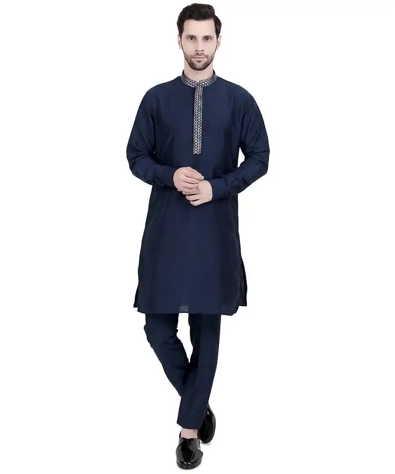 Blue faux silk plain kurta pajama