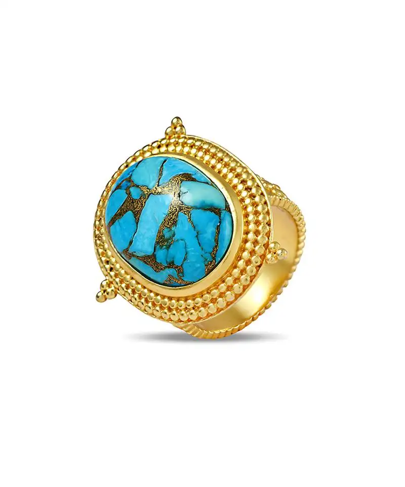 Turquoise emblem ring for women