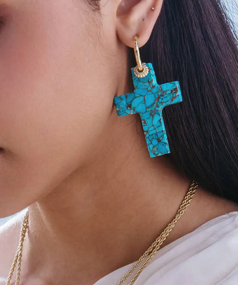 Turquoise antique bronze finish drop earrings