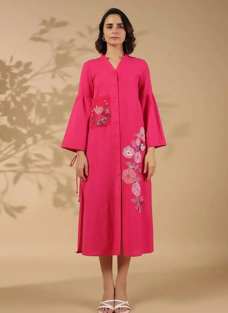 Red embroidered cotton annie rose midi dress