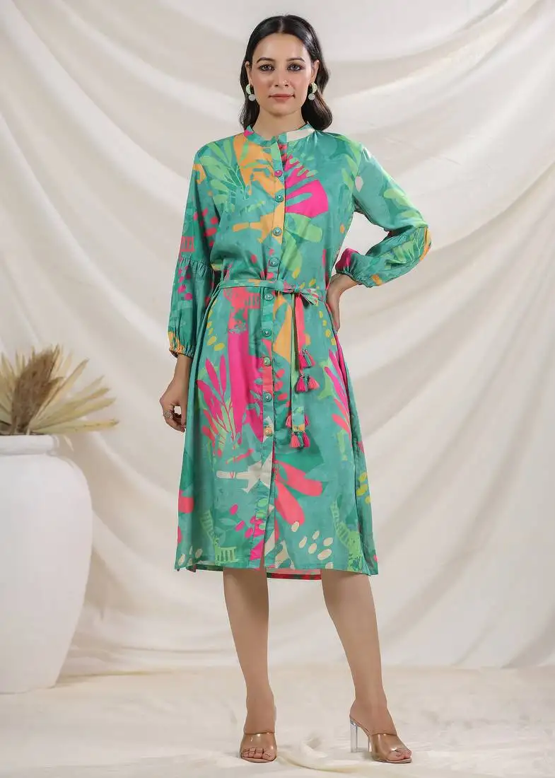 Teal embroidered cotton harshini teal midi dress