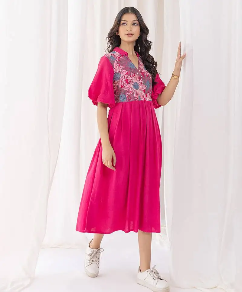 Pink embroidered cotton avanti candy midi dress