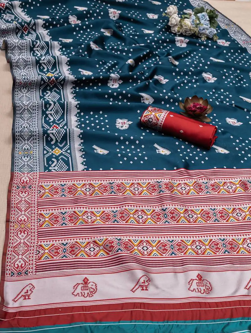 Rama soft litchi silk blend saree with traditional motifs and finished with a luxurious zari pallu
