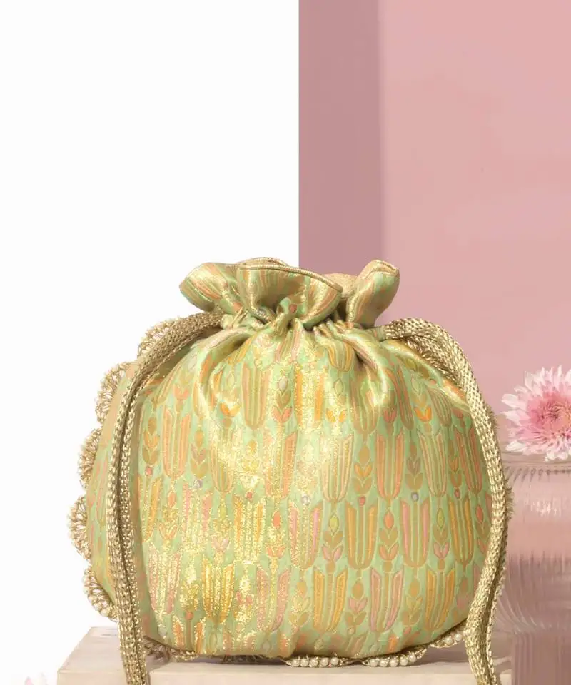 Multicolor silk woven potli bag