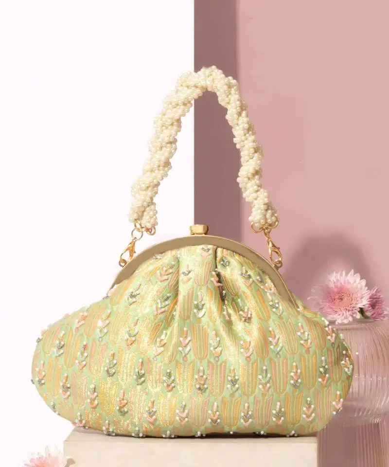 Multicolor silk embroidered hand bag