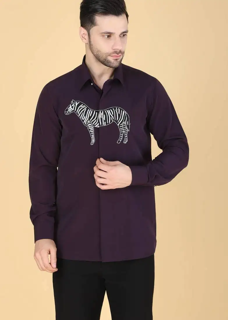 Purple zebra motif long sleeve shirt for men