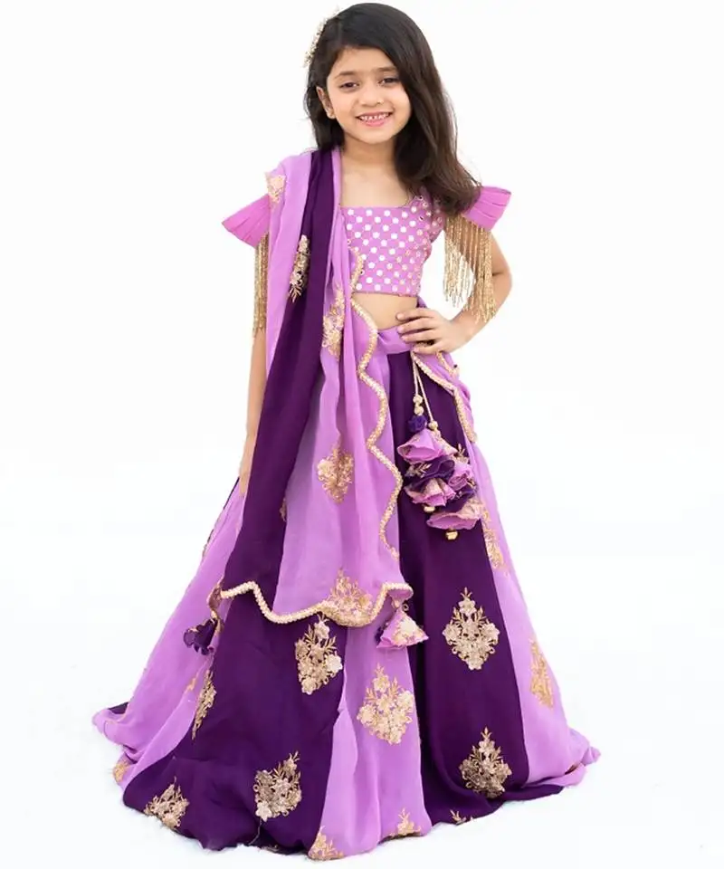 Purple georgette embroidered lehenga for girls