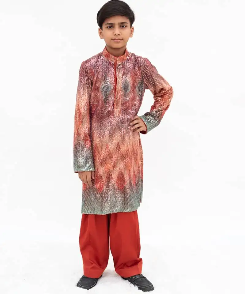 Multicolor sequin embroidered net kurta set