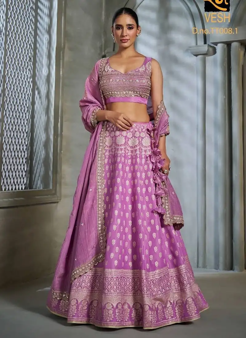 Purlpe viscose tissue embroidered stitched lehenga choli with duptta