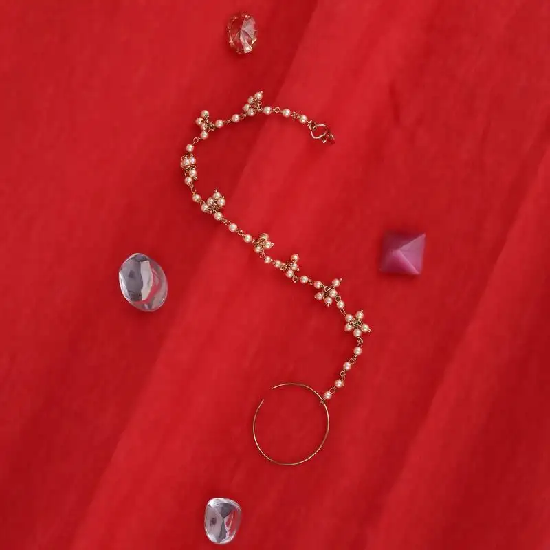 Traditional round shape gold plated nose ring with chain(nathiya)