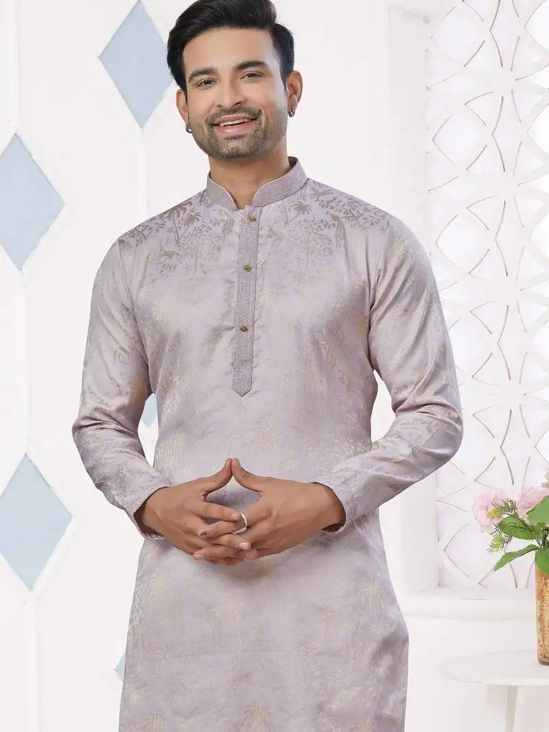 Levender jecquard with pintex work kurta pyjama for mens wear