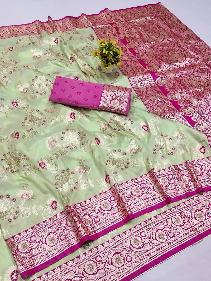 Pista art silk saree with blouse