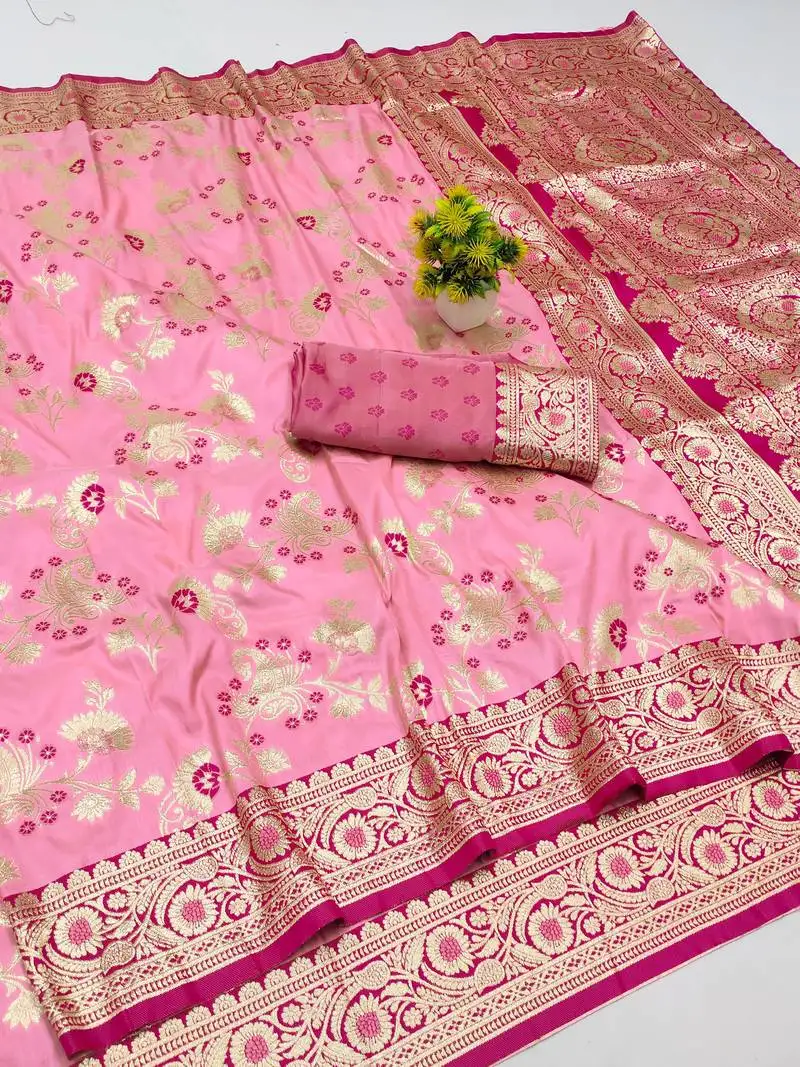 Pink banarasi art silk kanjivaram art silk saree with blouse