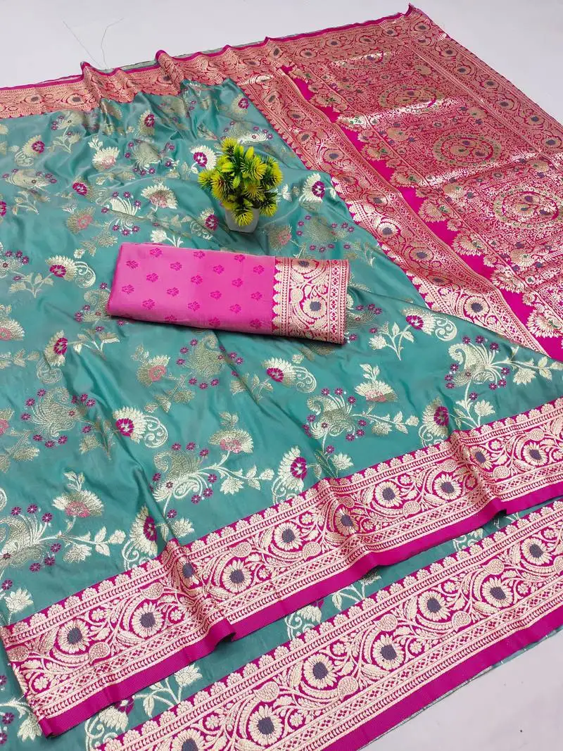 Blue banarasi art silk kanjivaram art silk saree with blouse
