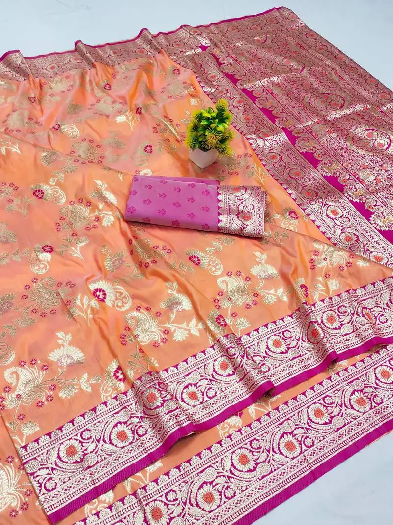 Orange banarasi art silk kanjivaram art silk saree with blouse