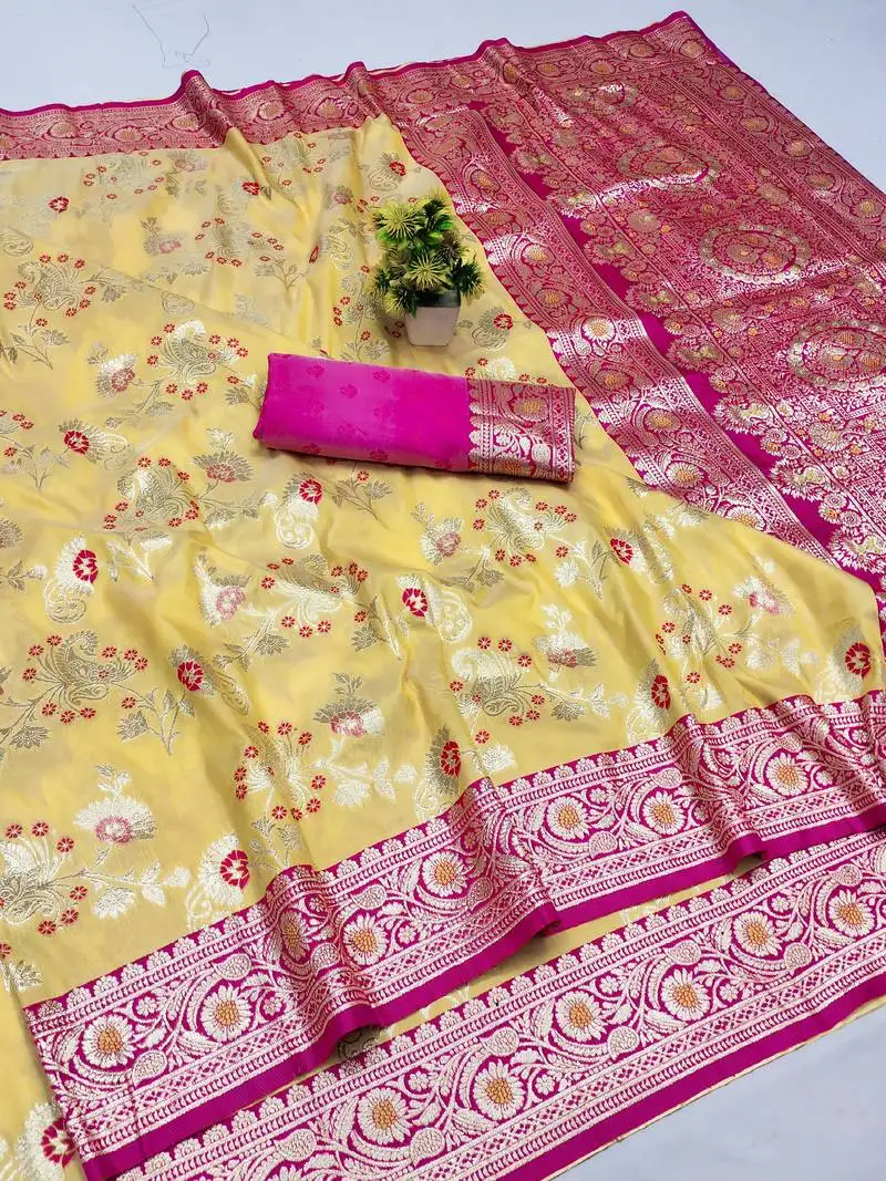 Yellow banarasi art silk kanjivaram art silk saree with blouse
