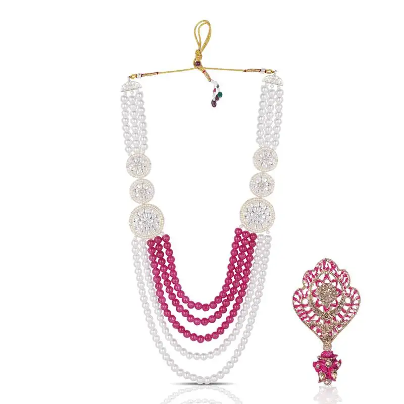 Royal multi-layered groom sherwani mala with decorative brooch