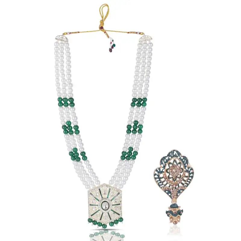 Beaded layered dulha moti mala with designer brooch