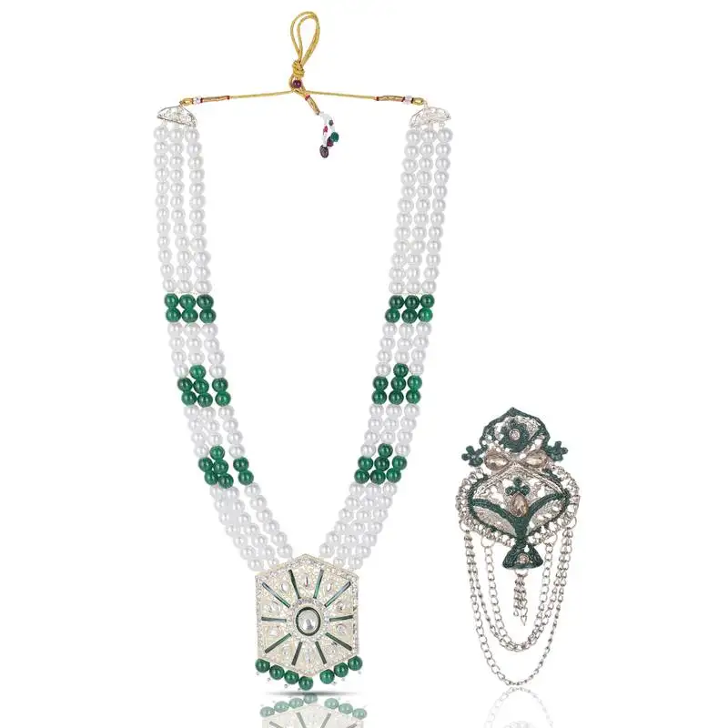 Pearl-beaded dulha moti mala haar necklace with elegant brooch