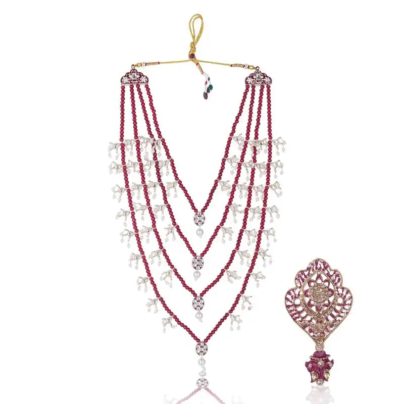 Men kundan-studded pearl groom dulha moti mala necklace with designer brooch