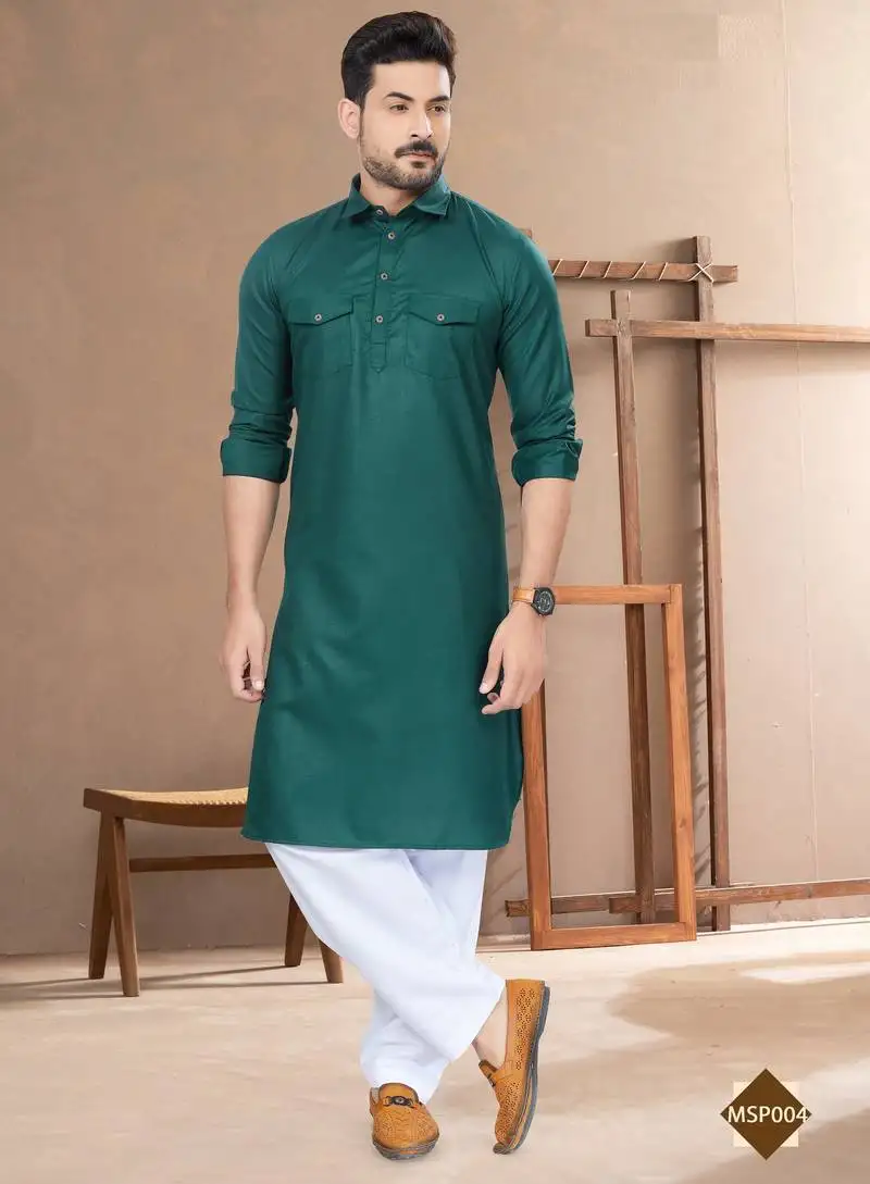 Green brown cotton plain pathani suits for mens wear