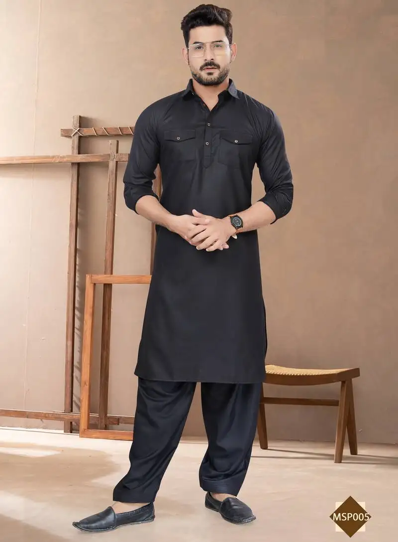 Black cotton plain pathani suits for mens wear