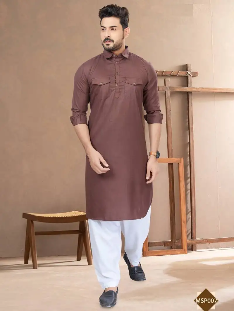 Light brown cotton plain pathani suits for mens wear