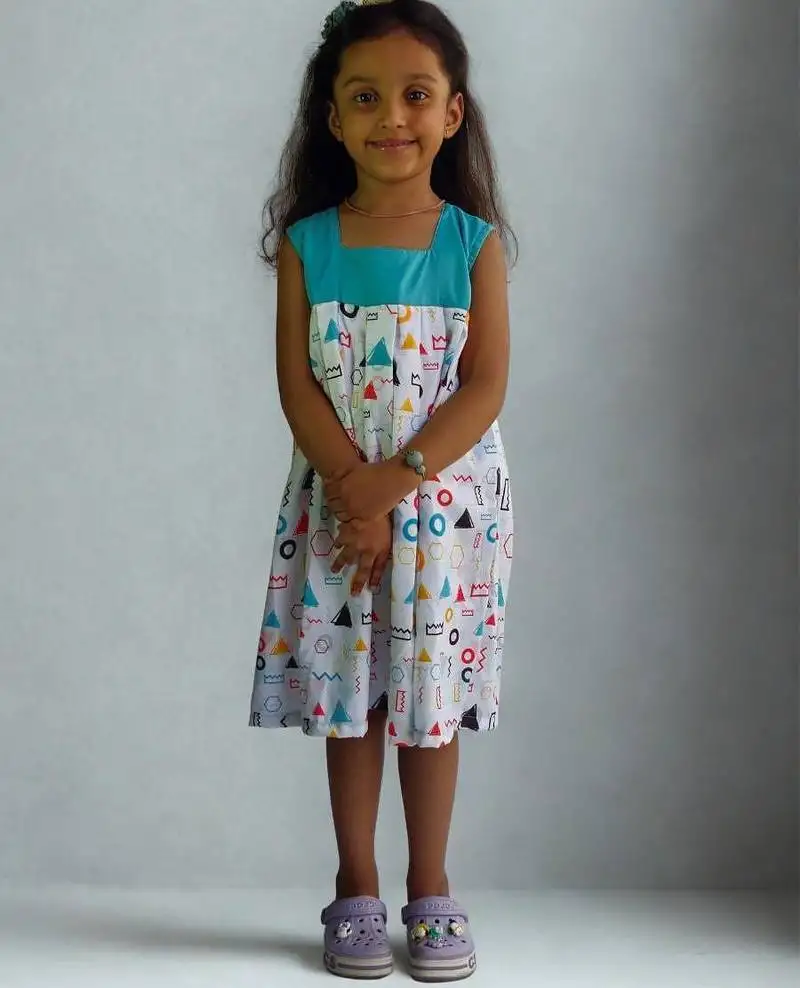 Multicolor rayon printed geometric print dress for girls