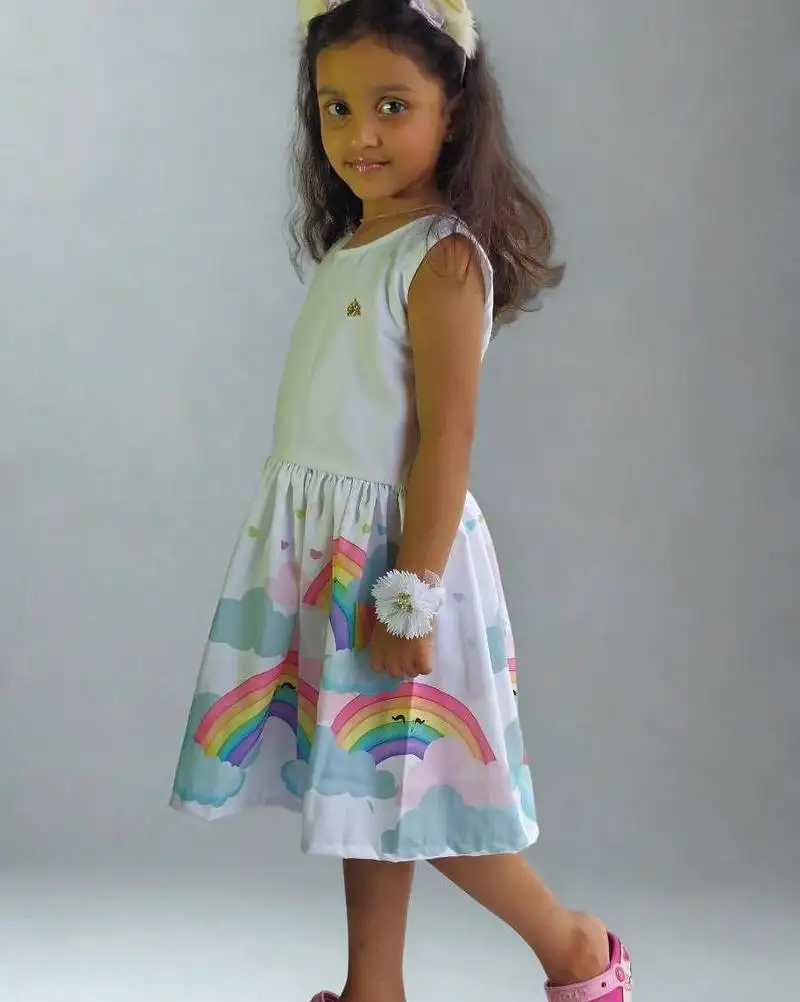 Multicolor rayon printed abstract print dress for girls