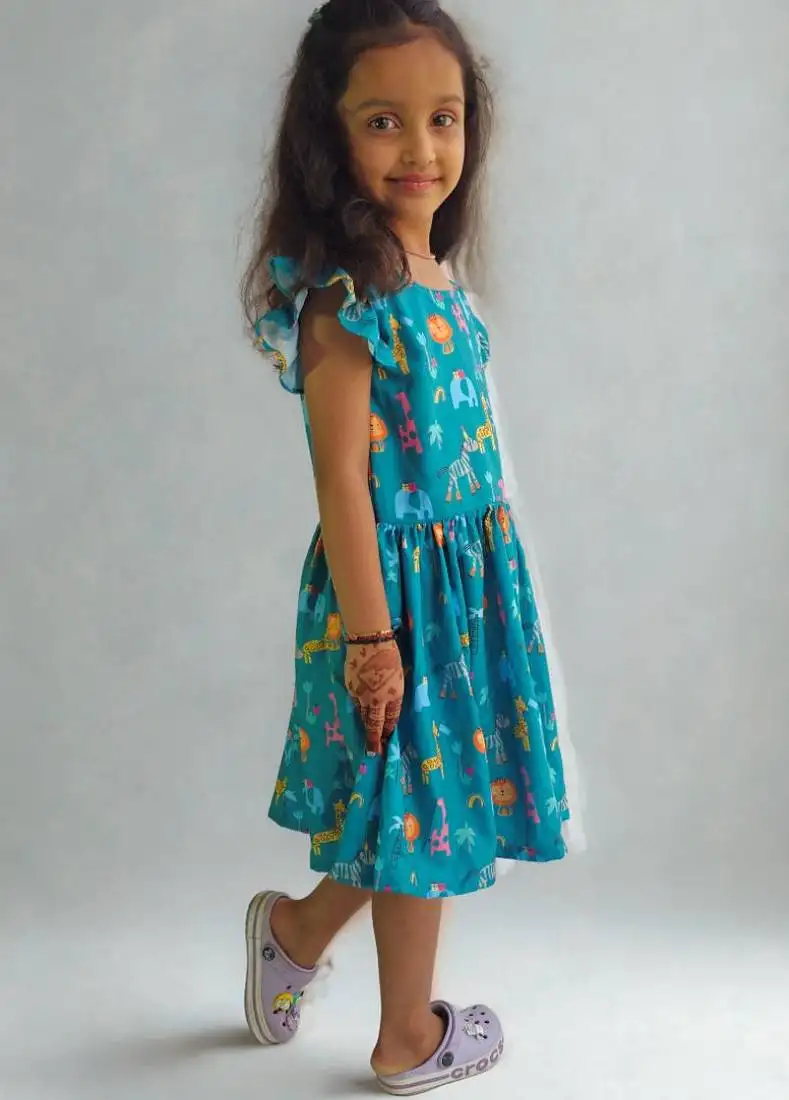 Multicolor rayon printed bagh print dress for girls