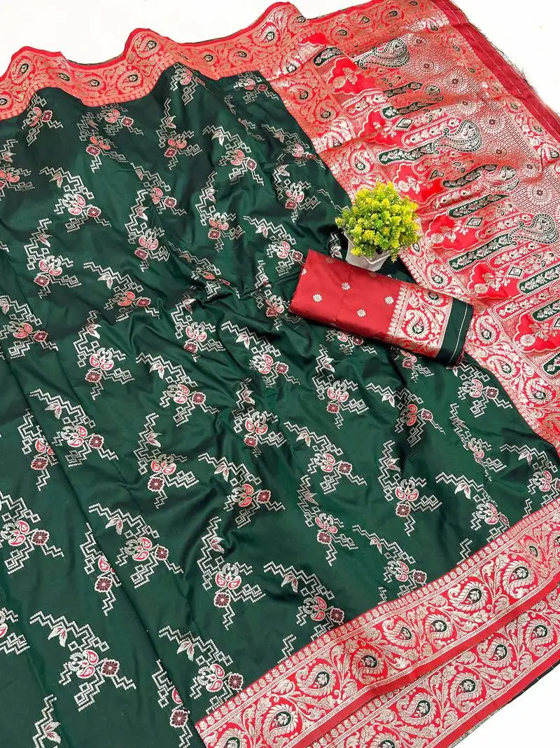 Green art silk saree with blouse