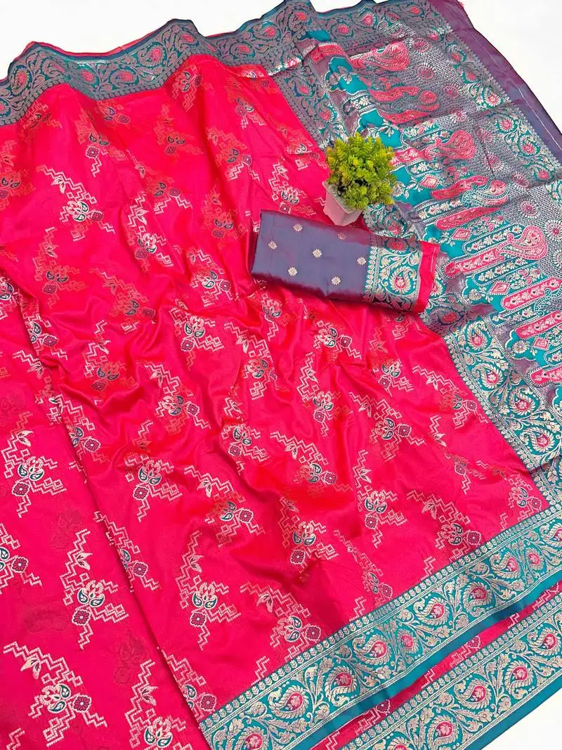 Pink art silk saree with blouse