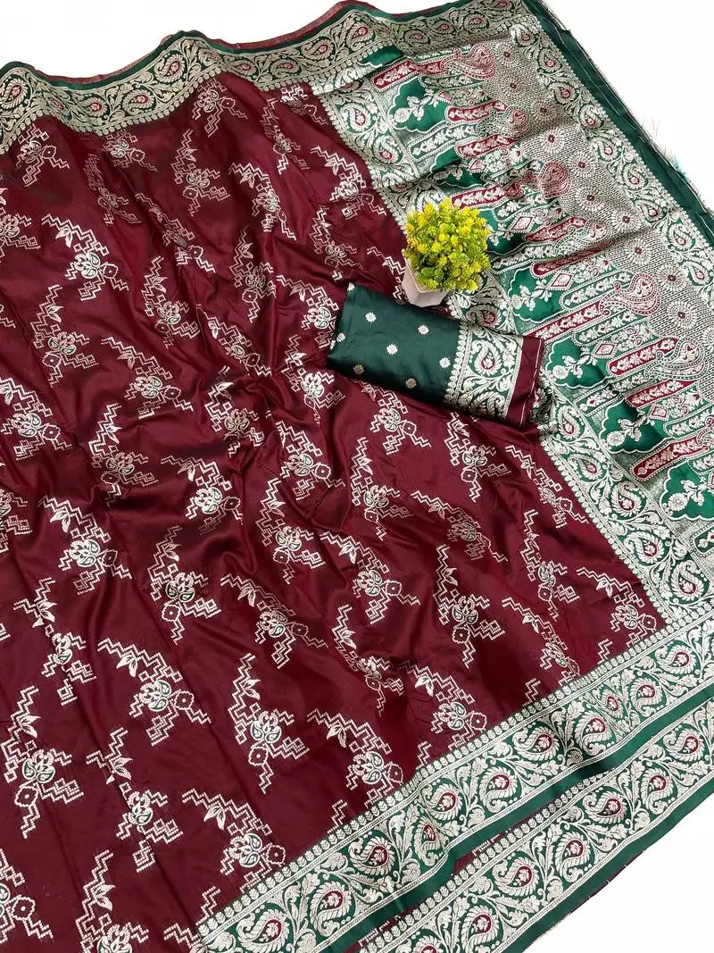 Maroon art silk saree with blouse