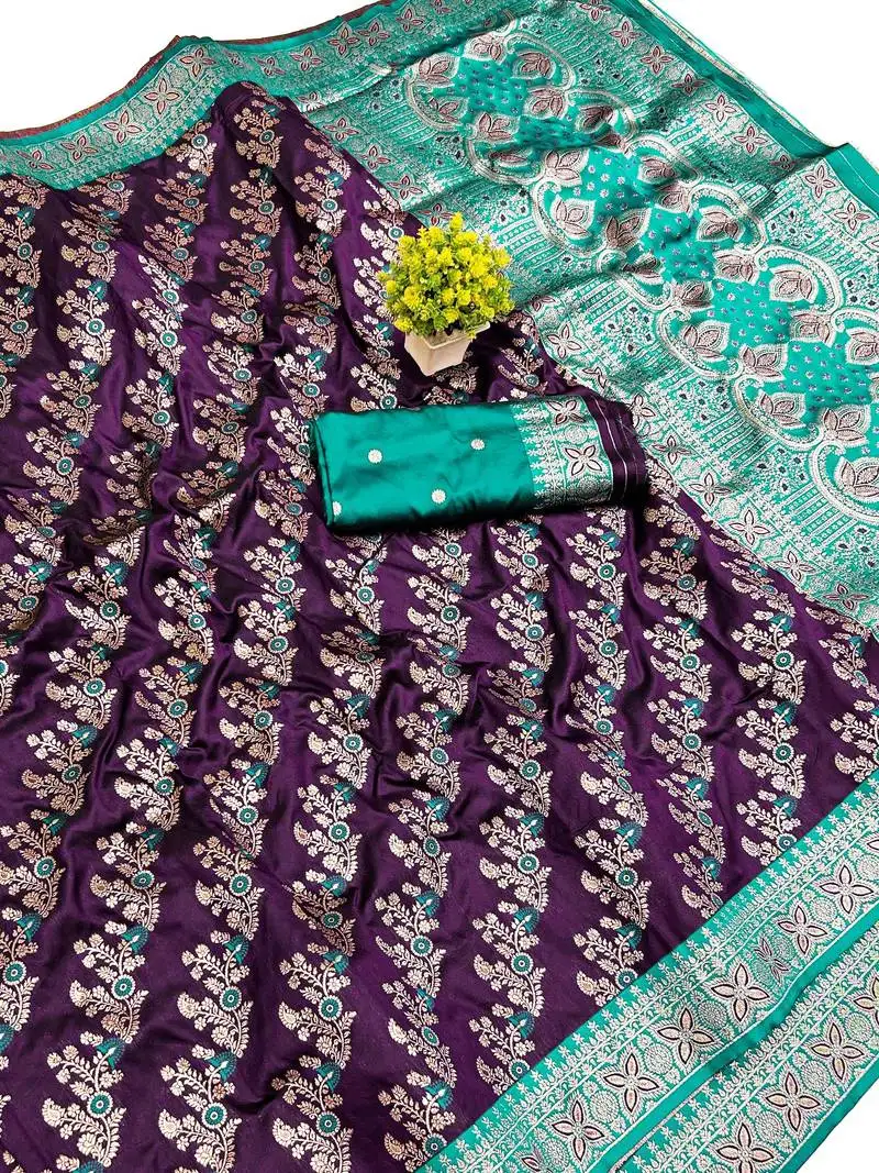 Purple art silk saree with blouse
