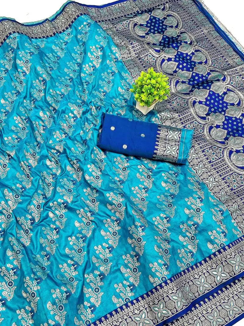 Light blue art silk saree with blouse