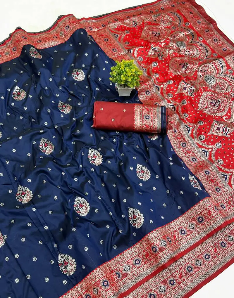 Navy blue art silk saree with blouse
