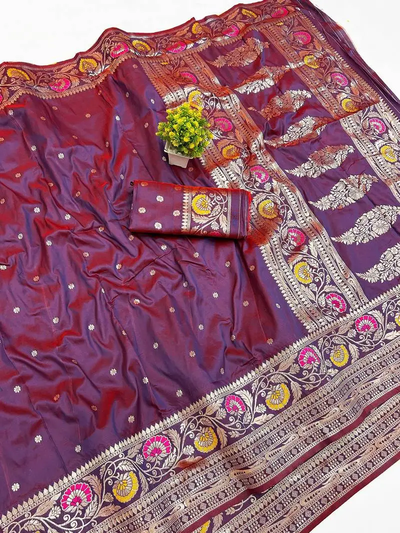 Magenta art silk saree with blouse