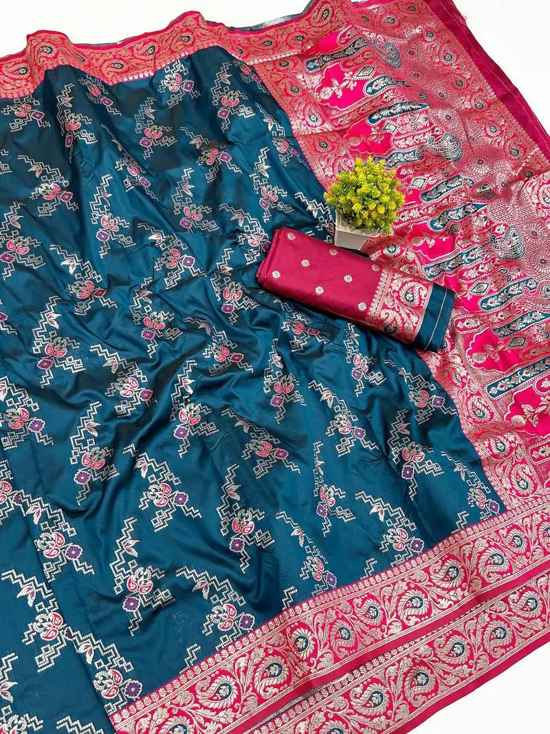 Blue art silk saree with blouse