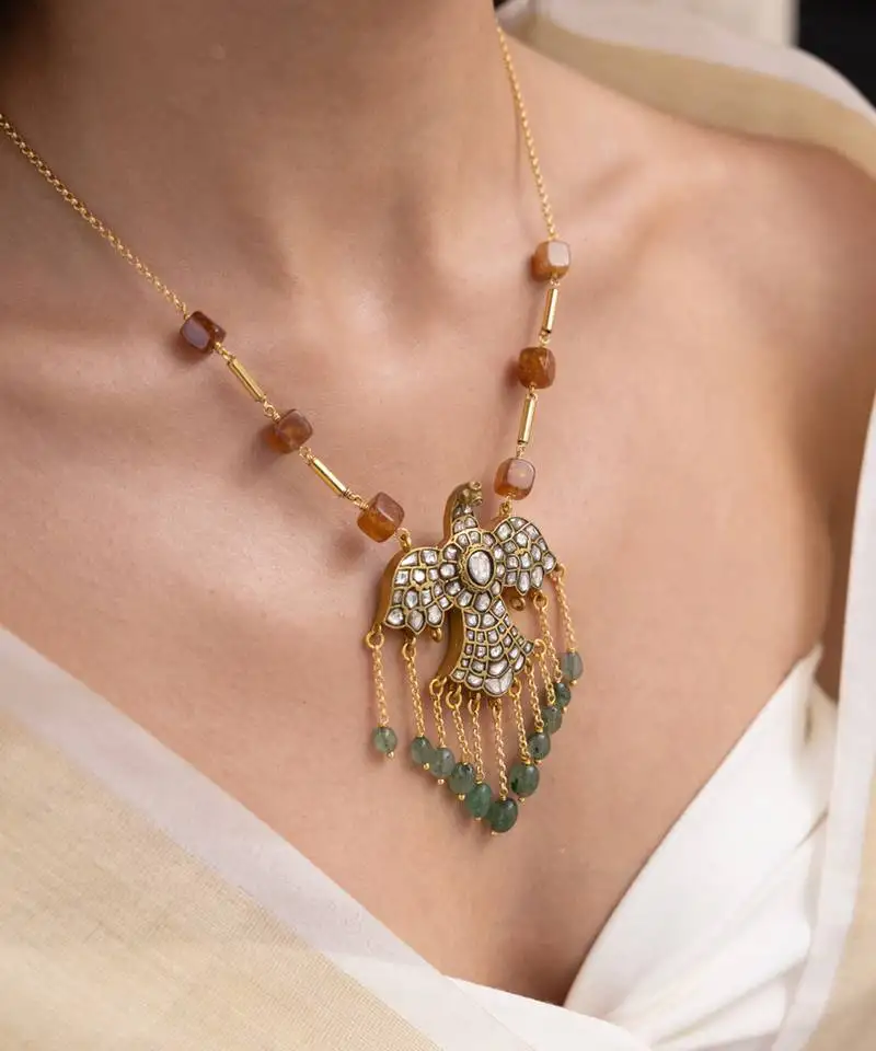 Gold plated multicolor kundan necklace